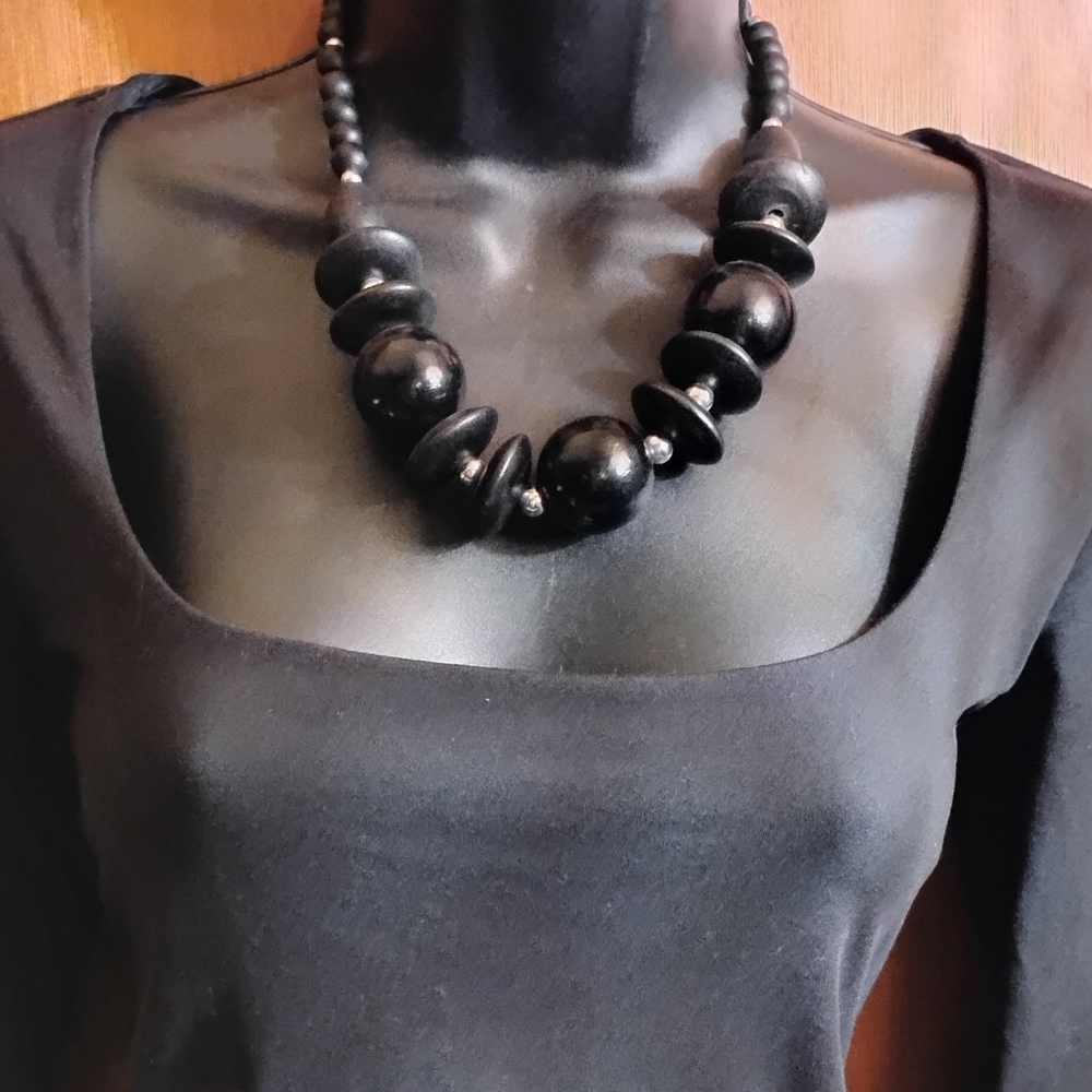 Bold Statement Necklace - Vintage Mid-Century  Ebony Wood Necklace